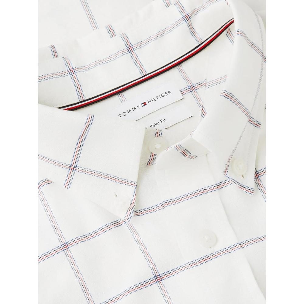 CAMISA PARA HOMBRE TOMMY HILFIGER OXFORD REGULAR FIT MANGA LARGA MARFIL SEDA CUADROS - 5
