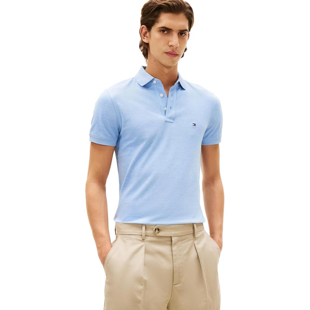 POLO PARA HOMBRE TOMMY HILFIGER 1985 SLIM FIT MANGA CORTA AZUL MARINO JASPEADO - 1