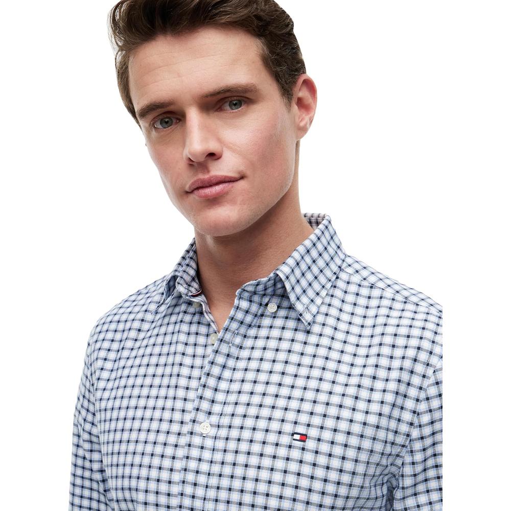 CAMISA PARA HOMBRE TOMMY HILFIGER OXFORD REGULAR FIT MANGA LARGA AZUL ENCANTO CUADROS BLANCO - 2