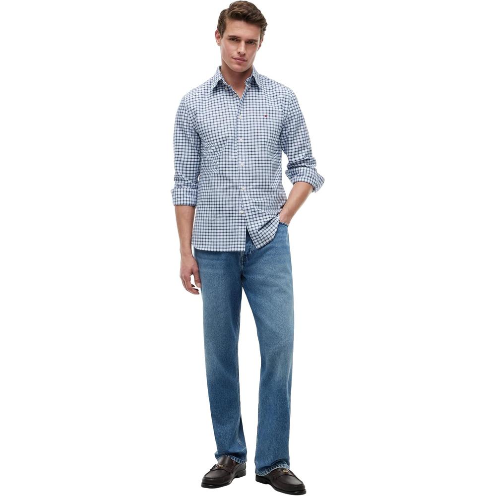 CAMISA PARA HOMBRE TOMMY HILFIGER OXFORD REGULAR FIT MANGA LARGA AZUL ENCANTO CUADROS BLANCO - 3