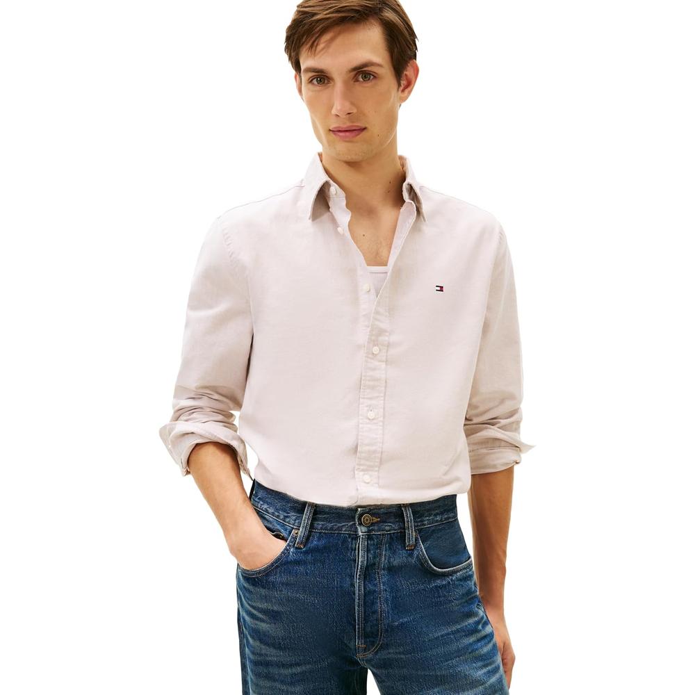 CAMISA PARA HOMBRE TOMMY HILFIGER OXFORD REGULAR FIT MANGA LARGA LIENZO SAFARI - 1