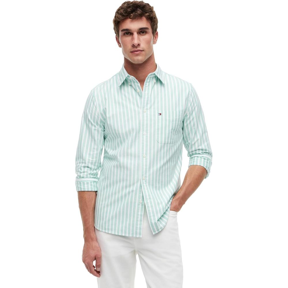 CAMISA PARA HOMBRE TOMMY HILFIGER OXFORD REGULAR FIT MANGA LARGA VERDE JADE RAYAS - 1