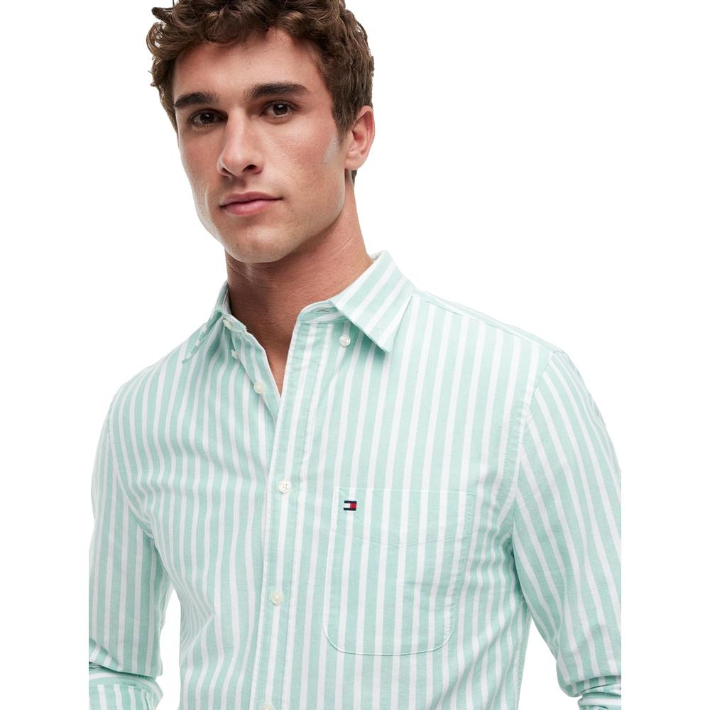 CAMISA PARA HOMBRE TOMMY HILFIGER OXFORD REGULAR FIT MANGA LARGA VERDE JADE RAYAS - 2