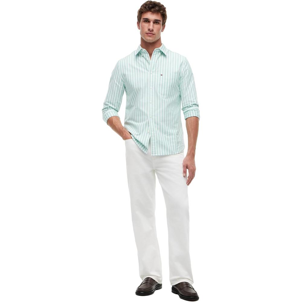 CAMISA PARA HOMBRE TOMMY HILFIGER OXFORD REGULAR FIT MANGA LARGA VERDE JADE RAYAS - 3