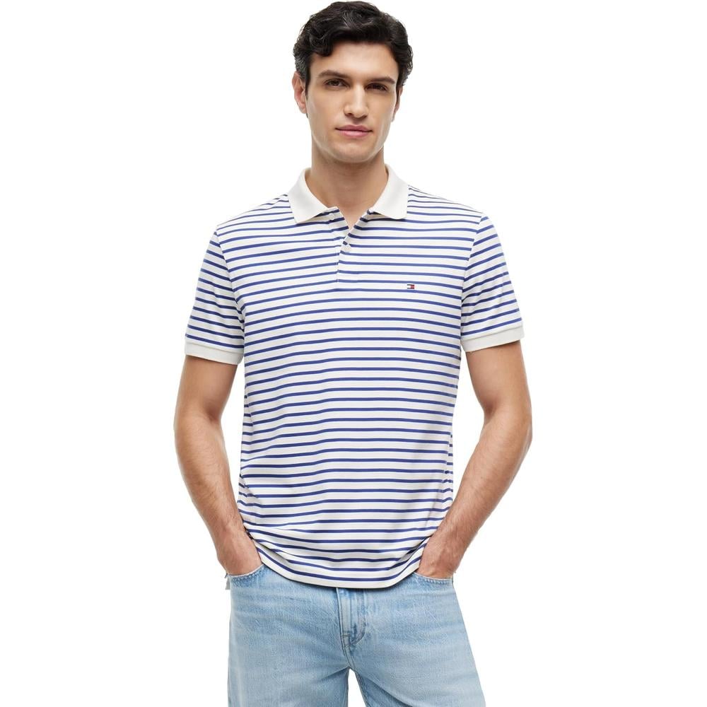 POLO PARA HOMBRE TOMMY HILFIGER REGULAR FIT MANGA CORTA MARFIL PETALO Y AZUL PIGMENTO - 1
