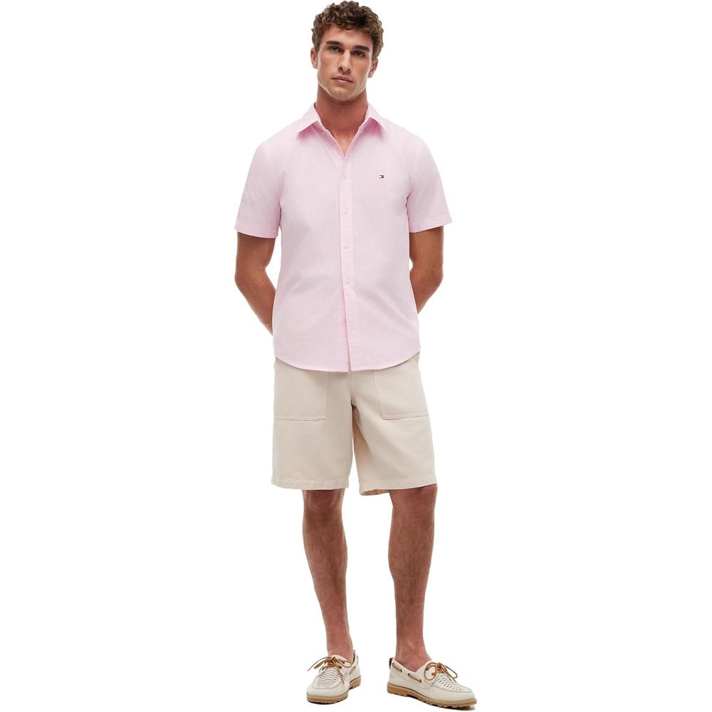 CAMISA PARA HOMBRE TOMMY HILFIGER REGULAR FIT MANGA CORTA ROSA CLÁSICO BLANCO - 3