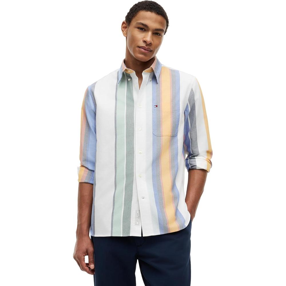 CAMISA PARA HOMBRE TOMMY HILFIGER OXFORD REGULAR FIT MANGA LARGA BLANCO RAYAS MULTICOLOR - 1
