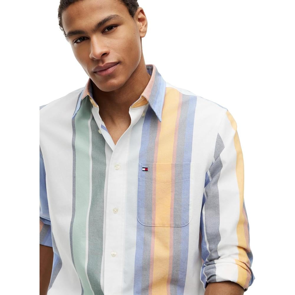 CAMISA PARA HOMBRE TOMMY HILFIGER OXFORD REGULAR FIT MANGA LARGA BLANCO RAYAS MULTICOLOR - 2