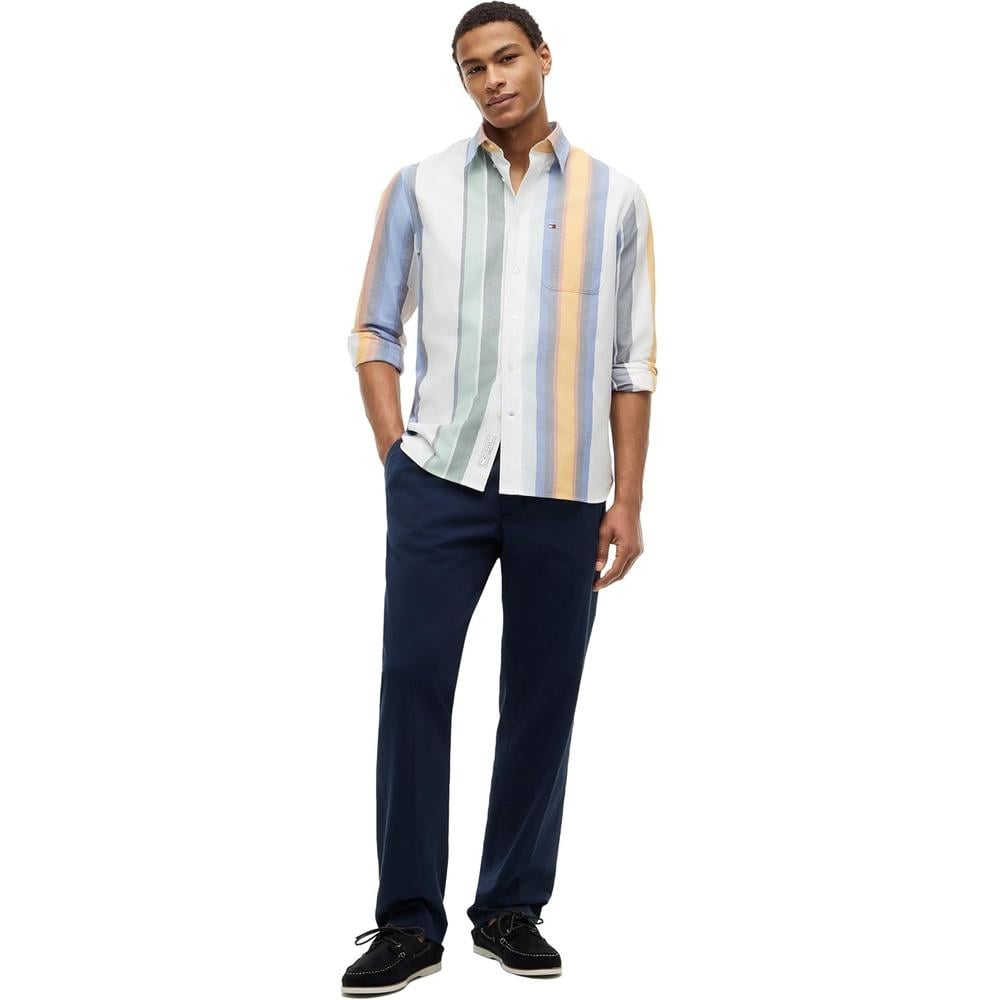 CAMISA PARA HOMBRE TOMMY HILFIGER OXFORD REGULAR FIT MANGA LARGA BLANCO RAYAS MULTICOLOR - 3