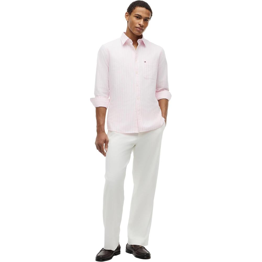 CAMISA PARA HOMBRE TOMMY HILFIGER OXFORD REGULAR FIT MANGA LARGA ROSA PETALO RAYAS - 3