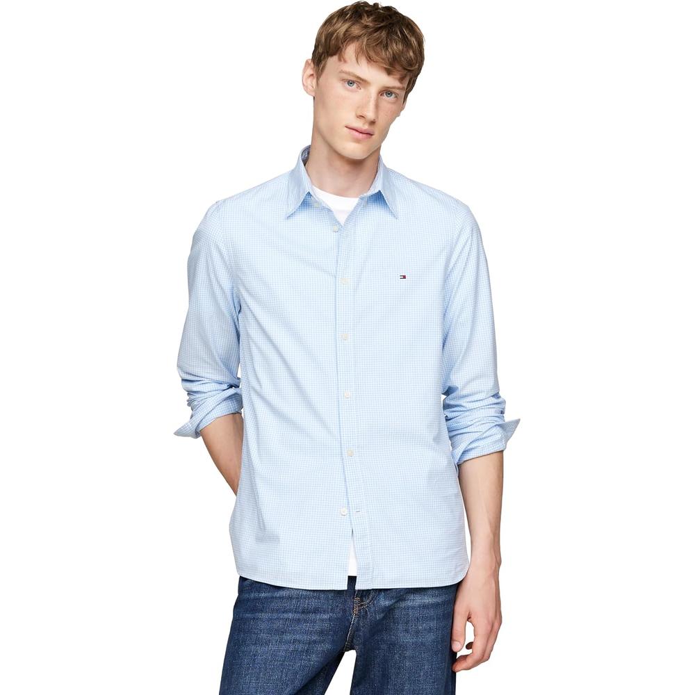 CAMISA PARA HOMBRE TOMMY HILFIGER REGULAR FIT MANGA LARGA AZUL VESSEL BLANCO ÓPTICO - 1