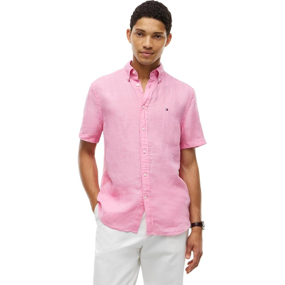 CAMISA PARA HOMBRE TOMMY HILFIGER MANGA CORTA LINO REGULAR FIT ROSA SINTÉTICO - 1