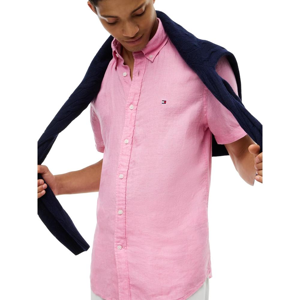 CAMISA PARA HOMBRE TOMMY HILFIGER MANGA CORTA LINO REGULAR FIT ROSA SINTÉTICO - 2