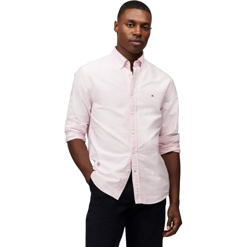 CAMISA PARA HOMBRE TOMMY HILFIGER OXFORD REGULAR FIT MANGA LARGA ROSA CLASICO BLANCO - 1