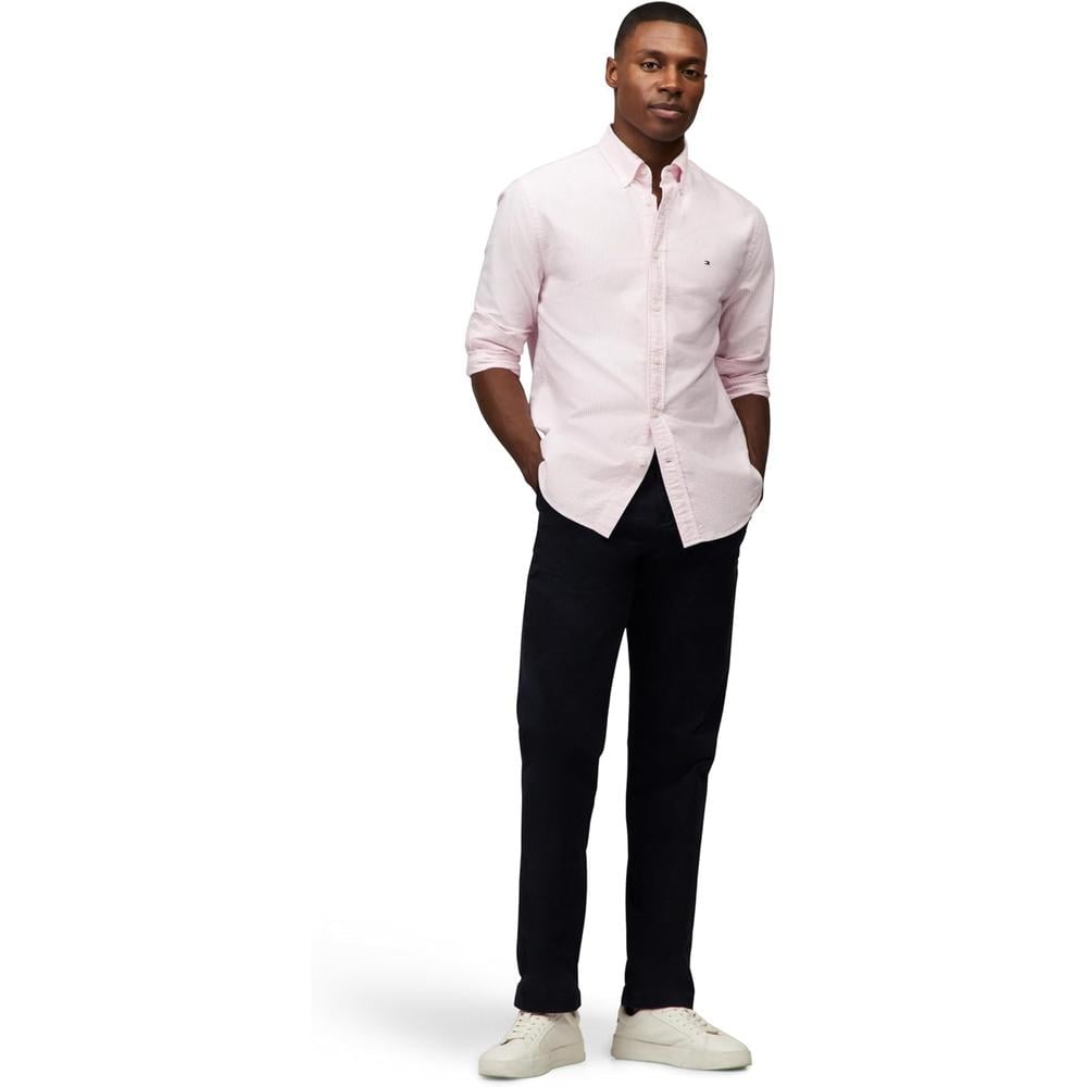 CAMISA PARA HOMBRE TOMMY HILFIGER OXFORD REGULAR FIT MANGA LARGA ROSA CLASICO BLANCO - 3