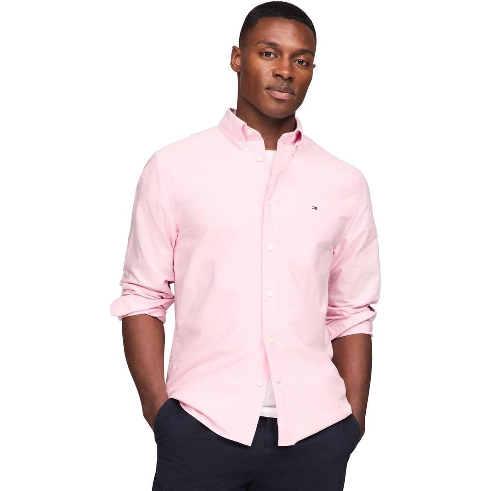 CAMISA PARA HOMBRE TOMMY HILFIGER OXFORD REGULAR FIT MANGA LARGA ROSA CLASICO - 1