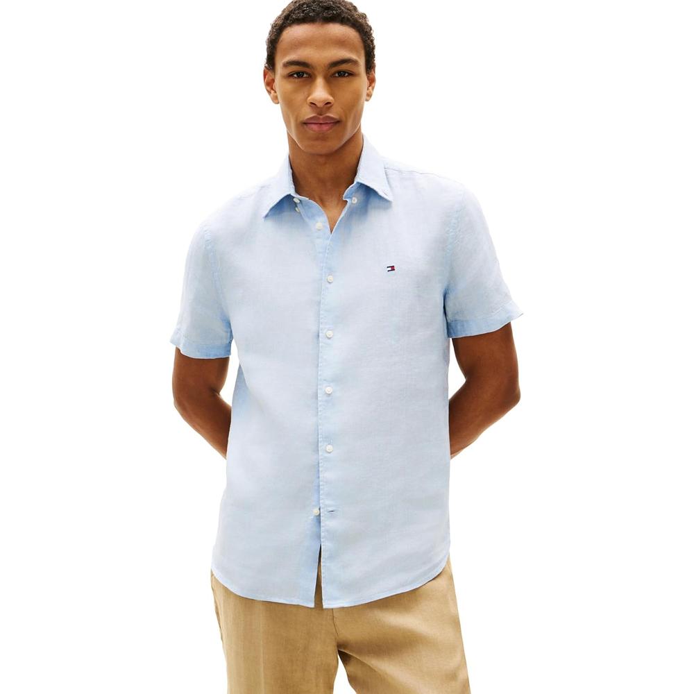 CAMISA PARA HOMBRE TOMMY HILFIGER MANGA CORTA LINO REGULAR FIT AZUL SUAVE - 1