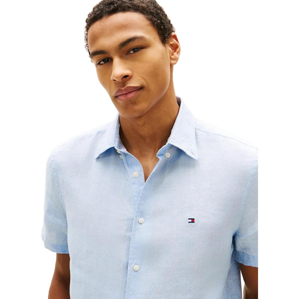 CAMISA PARA HOMBRE TOMMY HILFIGER MANGA CORTA LINO REGULAR FIT AZUL SUAVE - 2