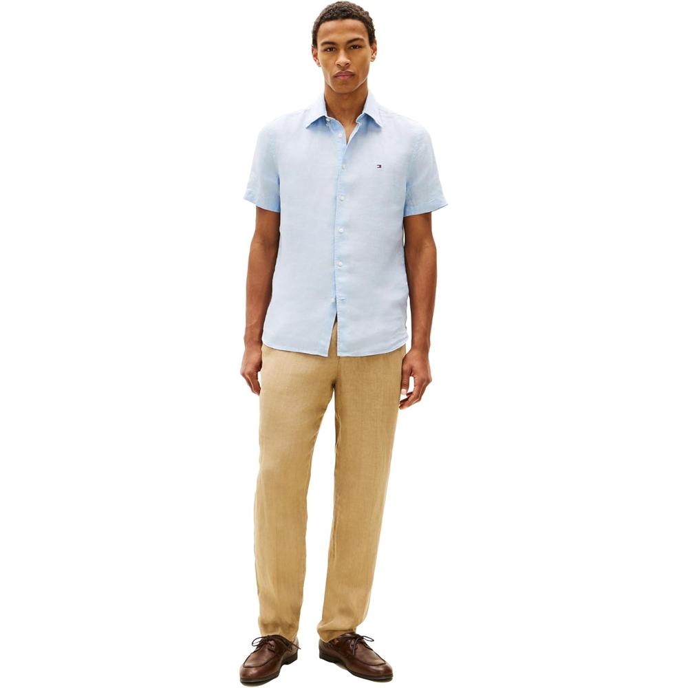 CAMISA PARA HOMBRE TOMMY HILFIGER MANGA CORTA LINO REGULAR FIT AZUL SUAVE - 4