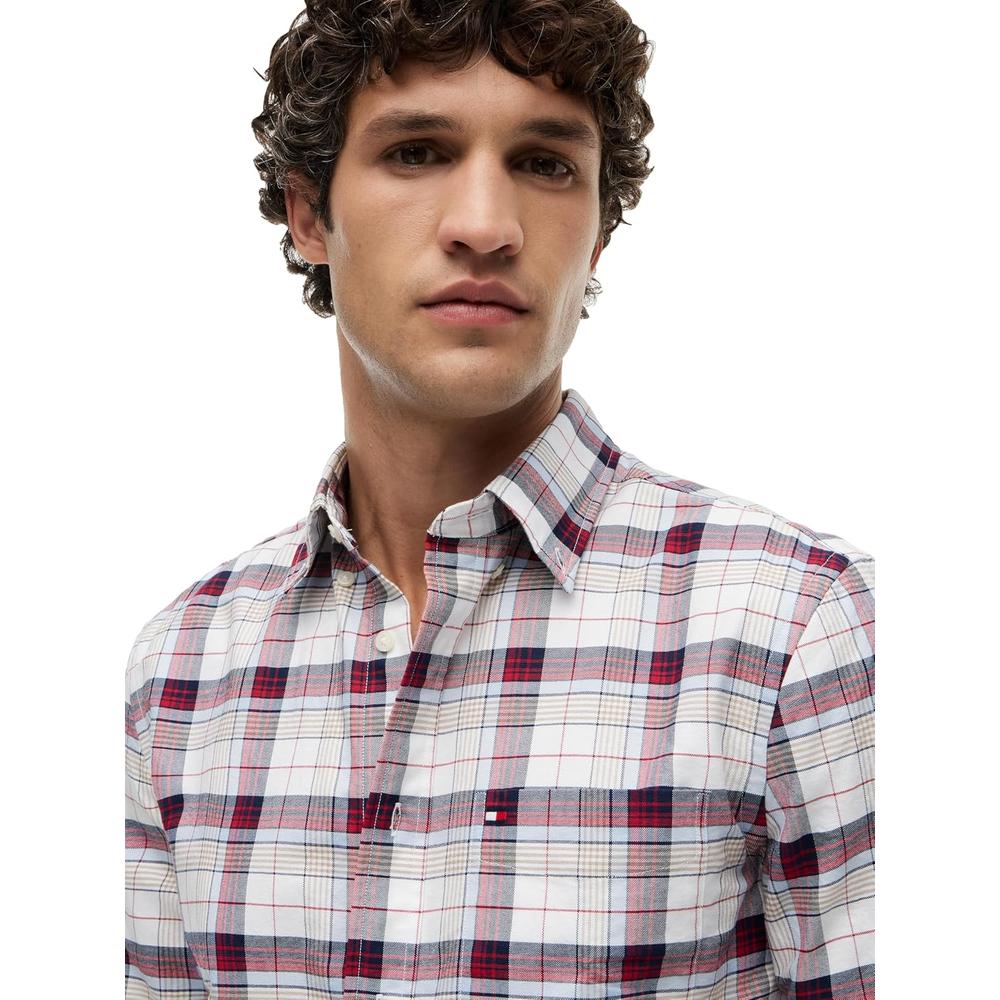 CAMISA PARA HOMBRE TOMMY HILFIGER OXFORD REGULAR FIT MANGA LARGA BLANCO CUADROS MULTICOLOR ROJO - 2
