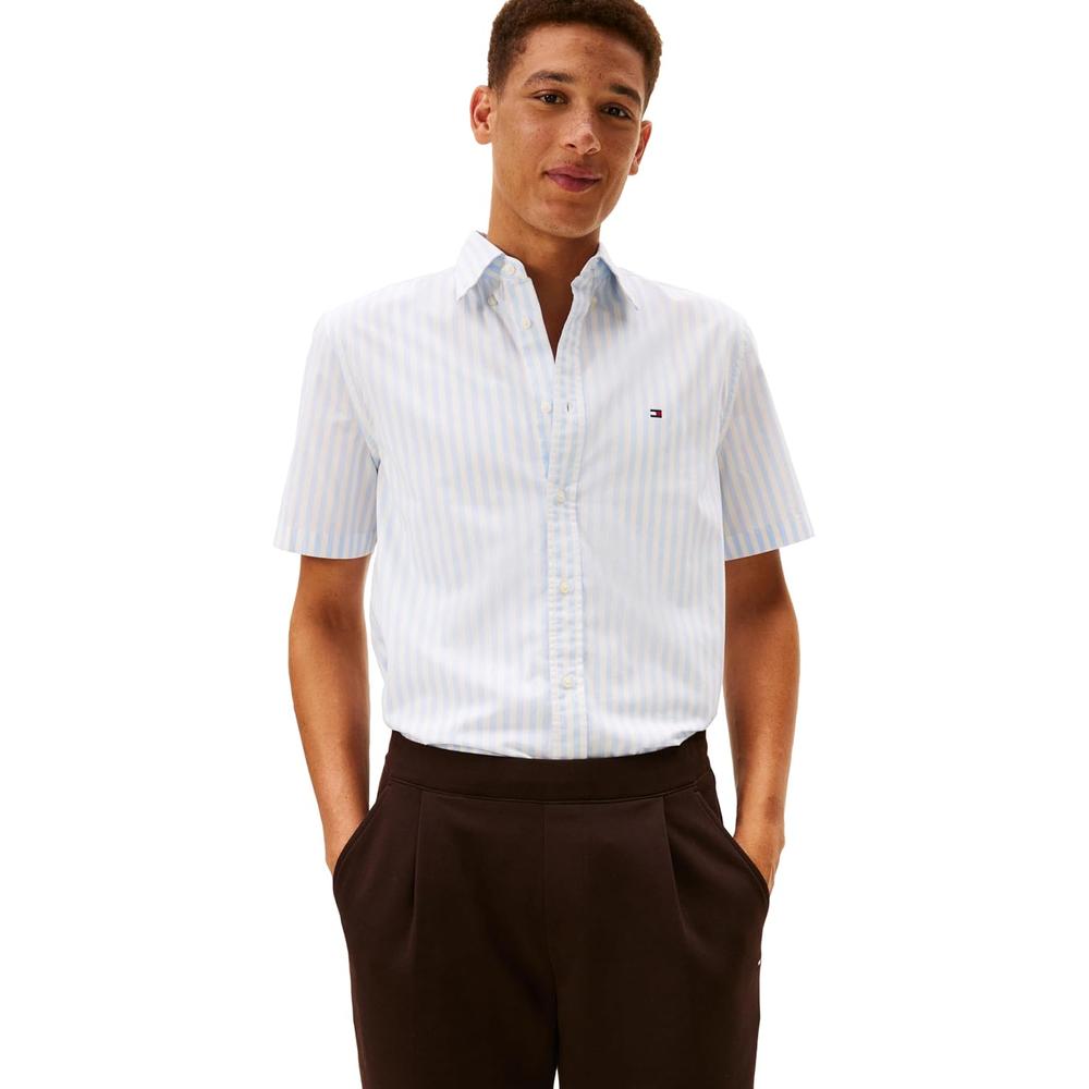 CAMISA PARA HOMBRE TOMMY HILFIGER REGULAR FIT MANGA CORTA BLANCO AZUL CLARO - 1