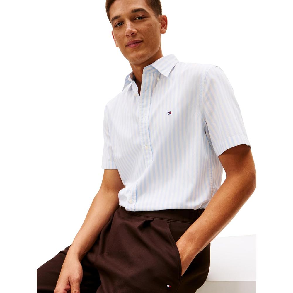 CAMISA PARA HOMBRE TOMMY HILFIGER REGULAR FIT MANGA CORTA BLANCO AZUL CLARO - 2