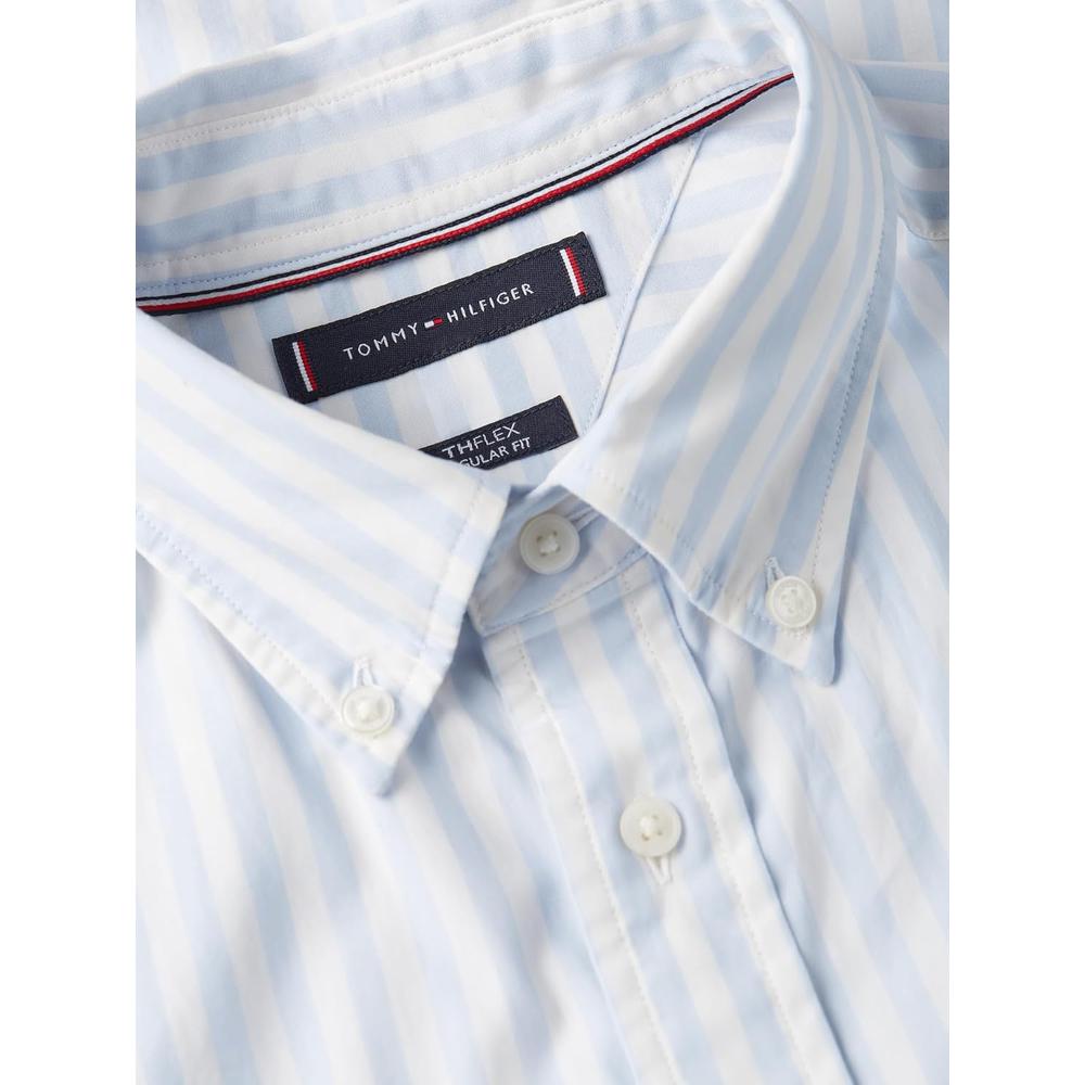 CAMISA PARA HOMBRE TOMMY HILFIGER REGULAR FIT MANGA CORTA BLANCO AZUL CLARO - 5