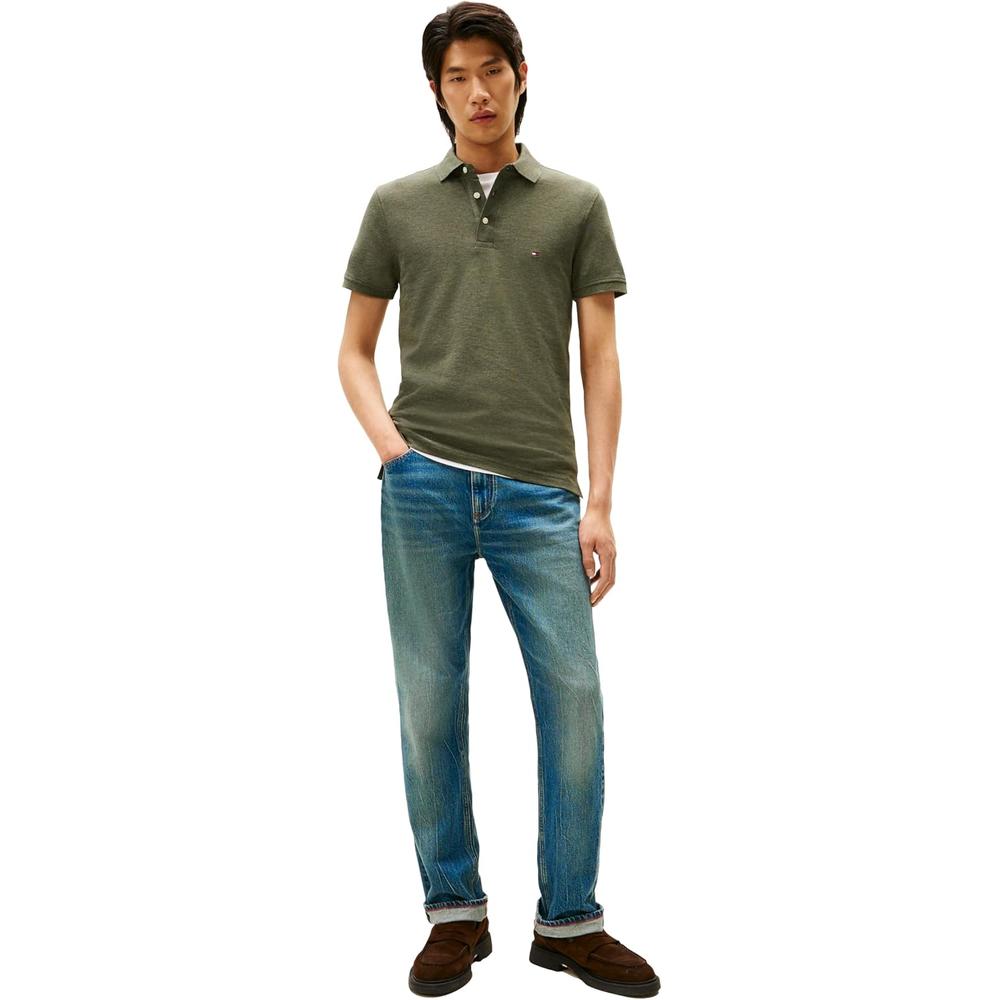 POLO PARA HOMBRE TOMMY HILFIGER 1985 SLIM FIT MANGA CORTA VERDE OLIVA JASPEADO - 3
