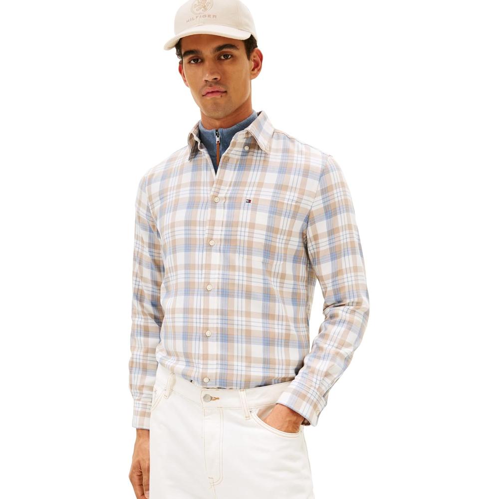 CAMISA PARA HOMBRE TOMMY HILFIGER REGULAR FIT MANGA LARGA MARFIL - 1
