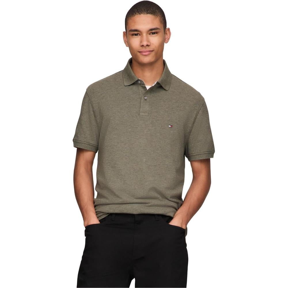 POLO PARA HOMBRE TOMMY HILFIGER 1985 REGULAR FIT MANGA CORTA VERDE OLIVA JASPEADO - 1