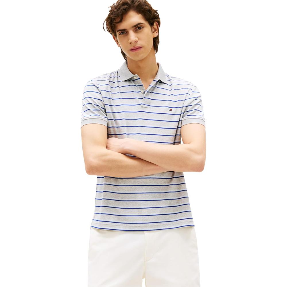 POLO PARA HOMBRE TOMMY HILFIGER REGULAR FIT MANGA CORTA GRIS CLARO Y MULTIRAYAS - 1