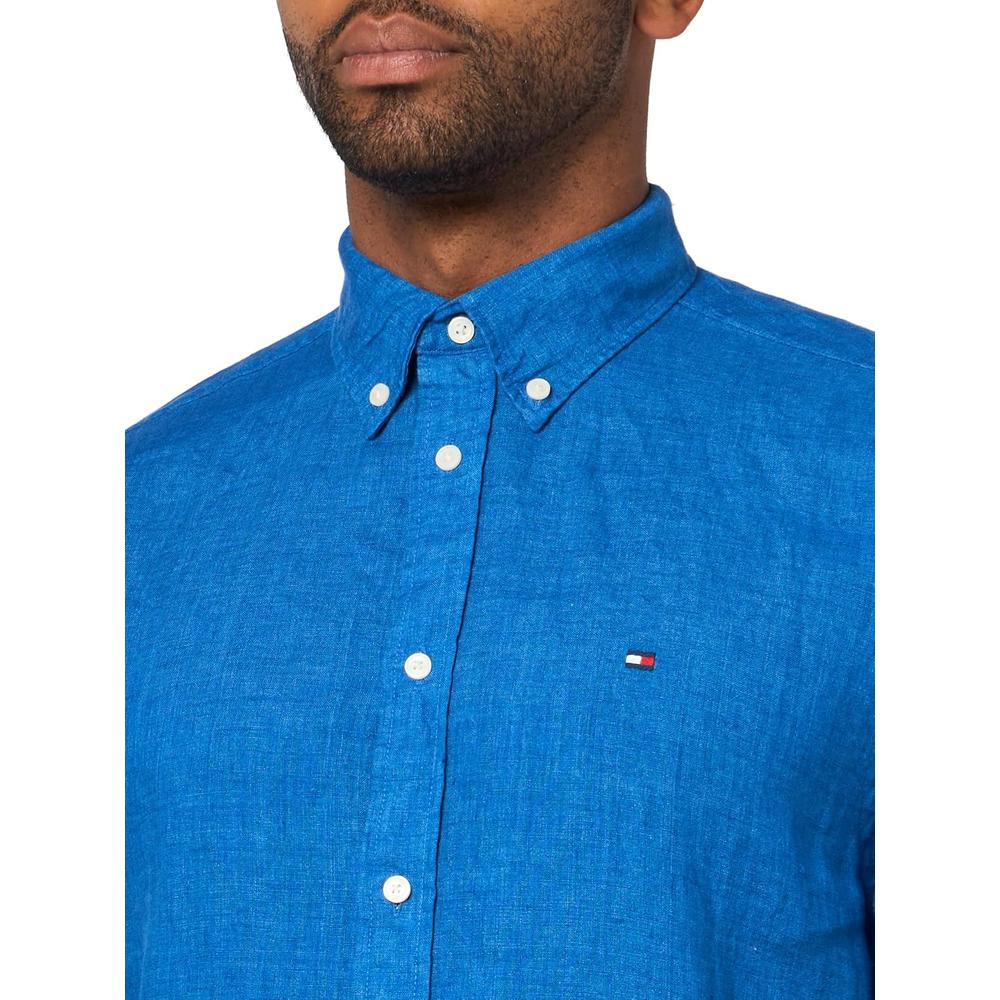 CAMISA PARA HOMBRE TOMMY HILFIGER MANGA CORTA LINO REGULAR FIT AZUL ÓRBITA - 3