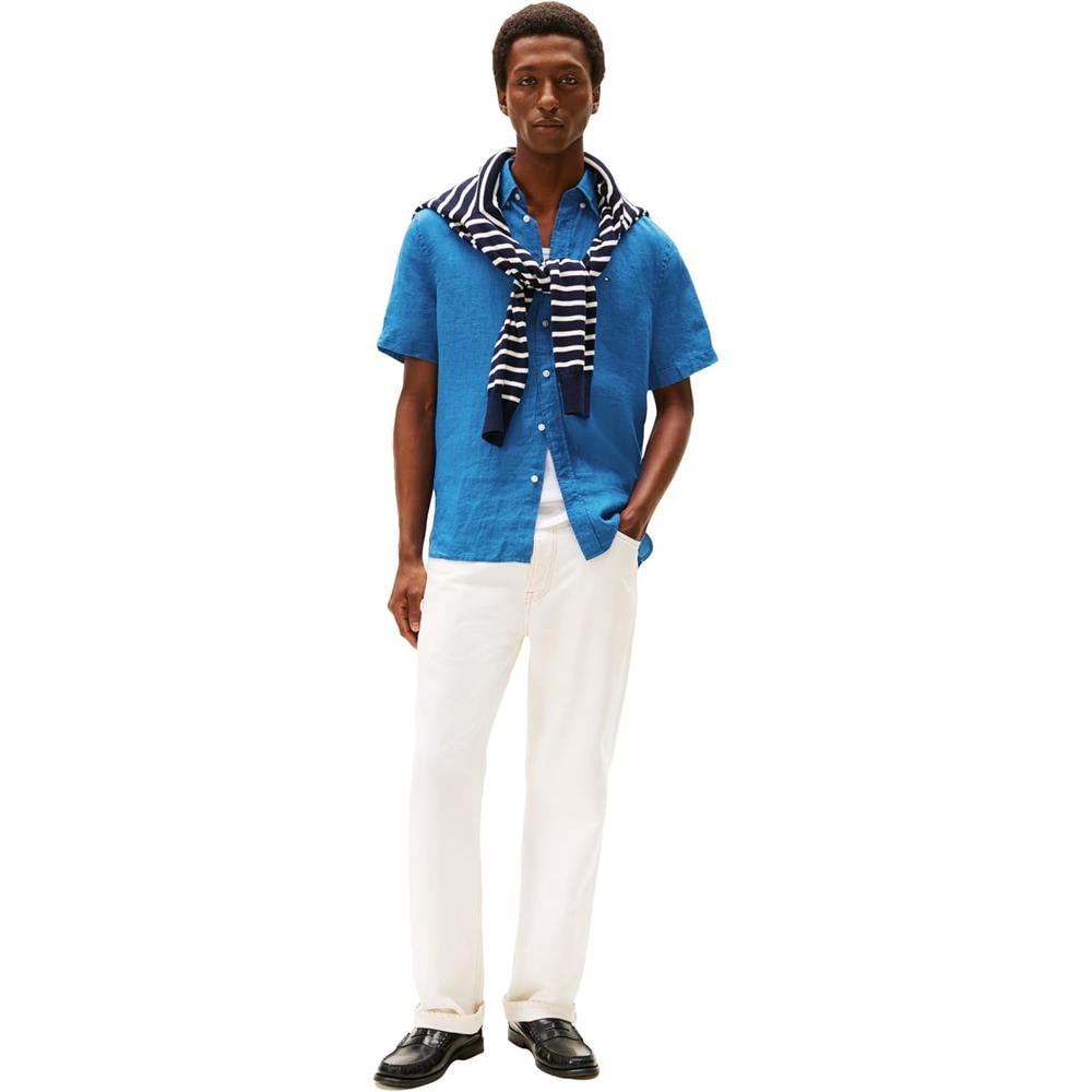 CAMISA PARA HOMBRE TOMMY HILFIGER MANGA CORTA LINO REGULAR FIT AZUL ÓRBITA - 4