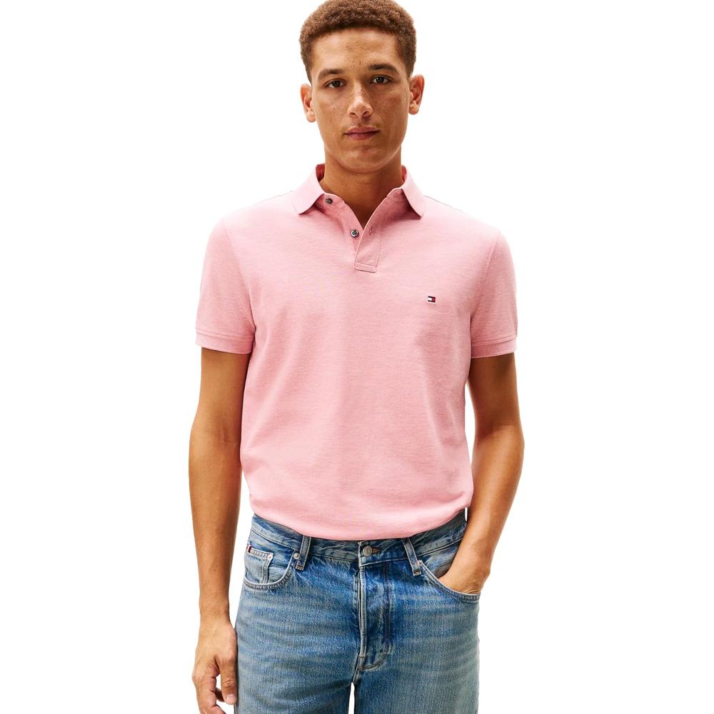 POLO PARA HOMBRE TOMMY HILFIGER 1985 REGULAR FIT MANGA CORTA ROSA CAMELIA JASPEADO - 1