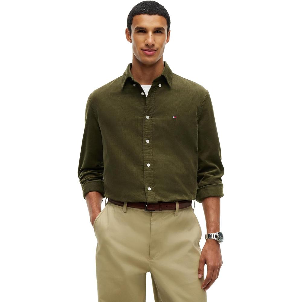 CAMISA PARA HOMBRE TOMMY HILFIGER REGULAR FIT MANGA LARGA VERDE CAZADOR - 1