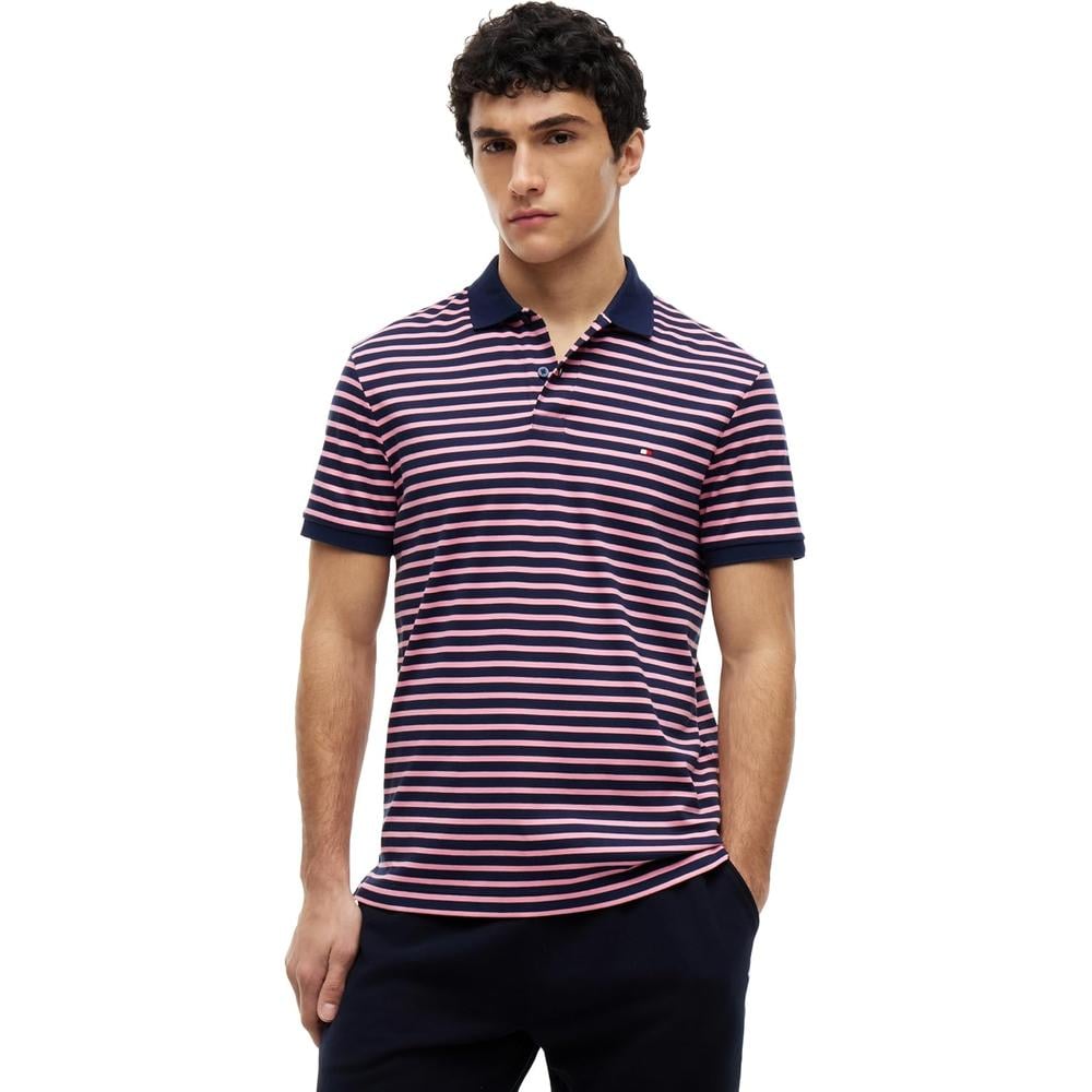 POLO PARA HOMBRE TOMMY HILFIGER REGULAR FIT MANGA CORTA AZUL CARBON Y ROSA MUNECA - 1