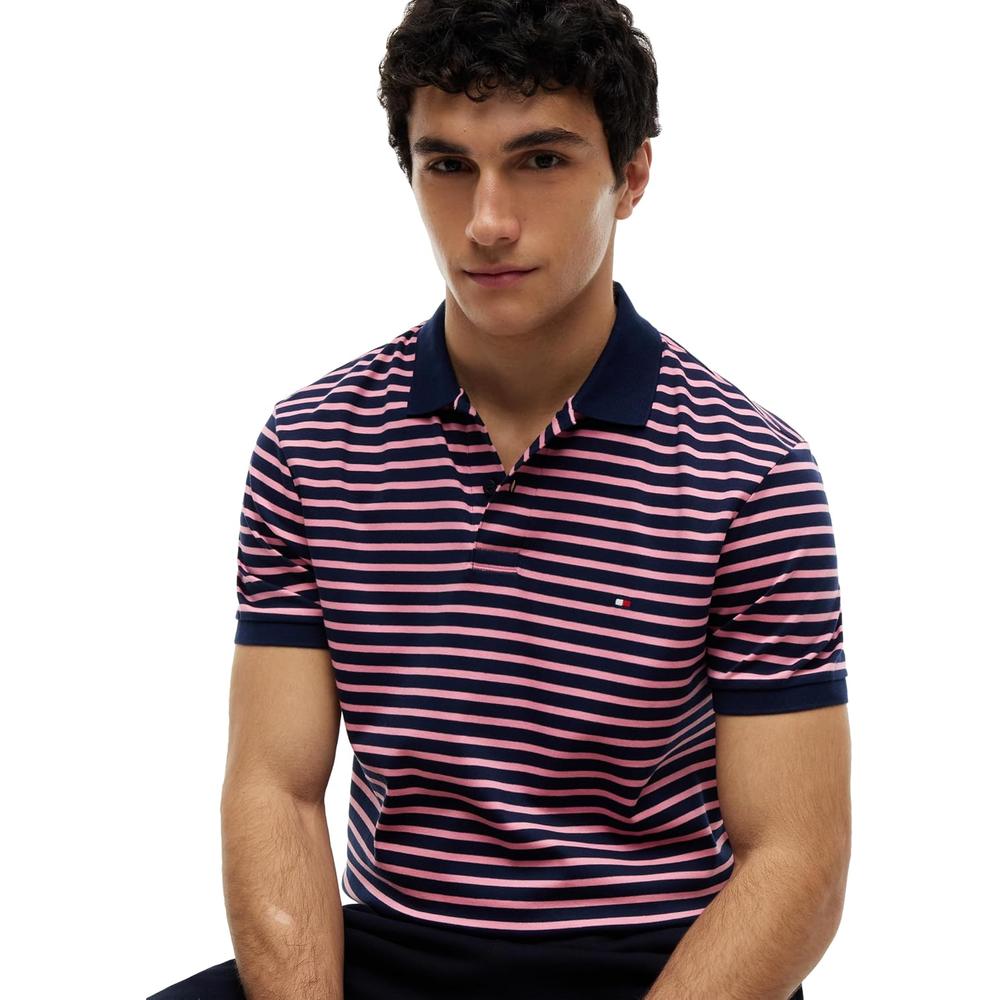 POLO PARA HOMBRE TOMMY HILFIGER REGULAR FIT MANGA CORTA AZUL CARBON Y ROSA MUNECA - 2