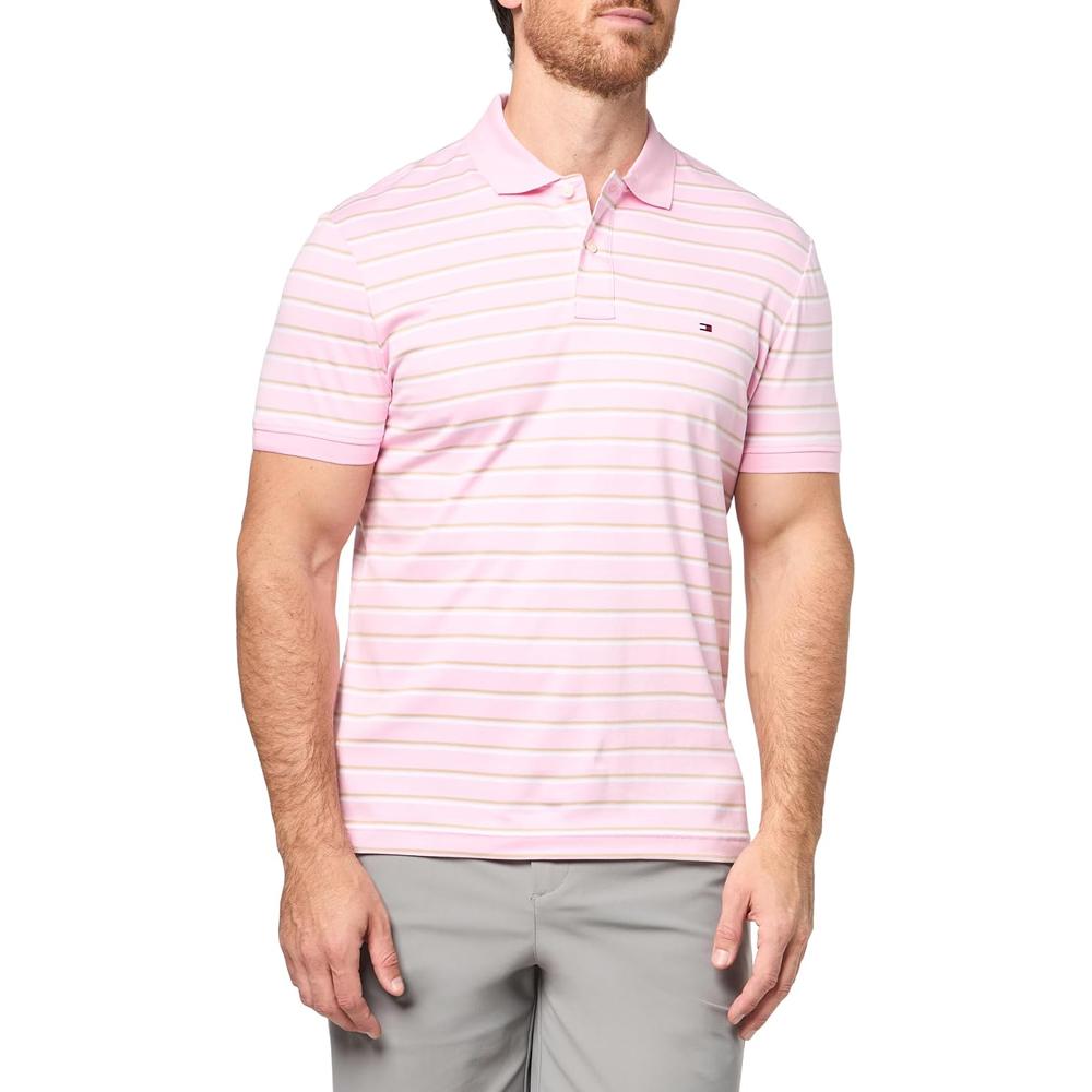 POLO PARA HOMBRE TOMMY HILFIGER REGULAR FIT MANGA CORTA ROSA A RAYAS - 1