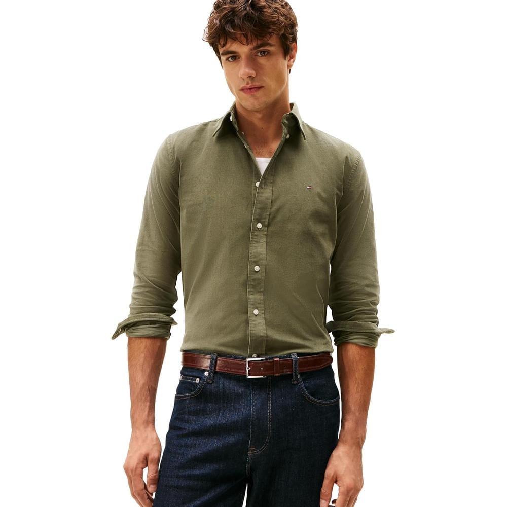 CAMISA PARA HOMBRE TOMMY HILFIGER REGULAR FIT MANGA LARGA VERDE OLIVA - 1