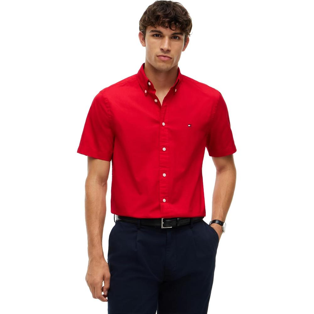 CAMISA PARA HOMBRE TOMMY HILFIGER REGULAR FIT MANGA CORTA ROJO MEDIO - 1