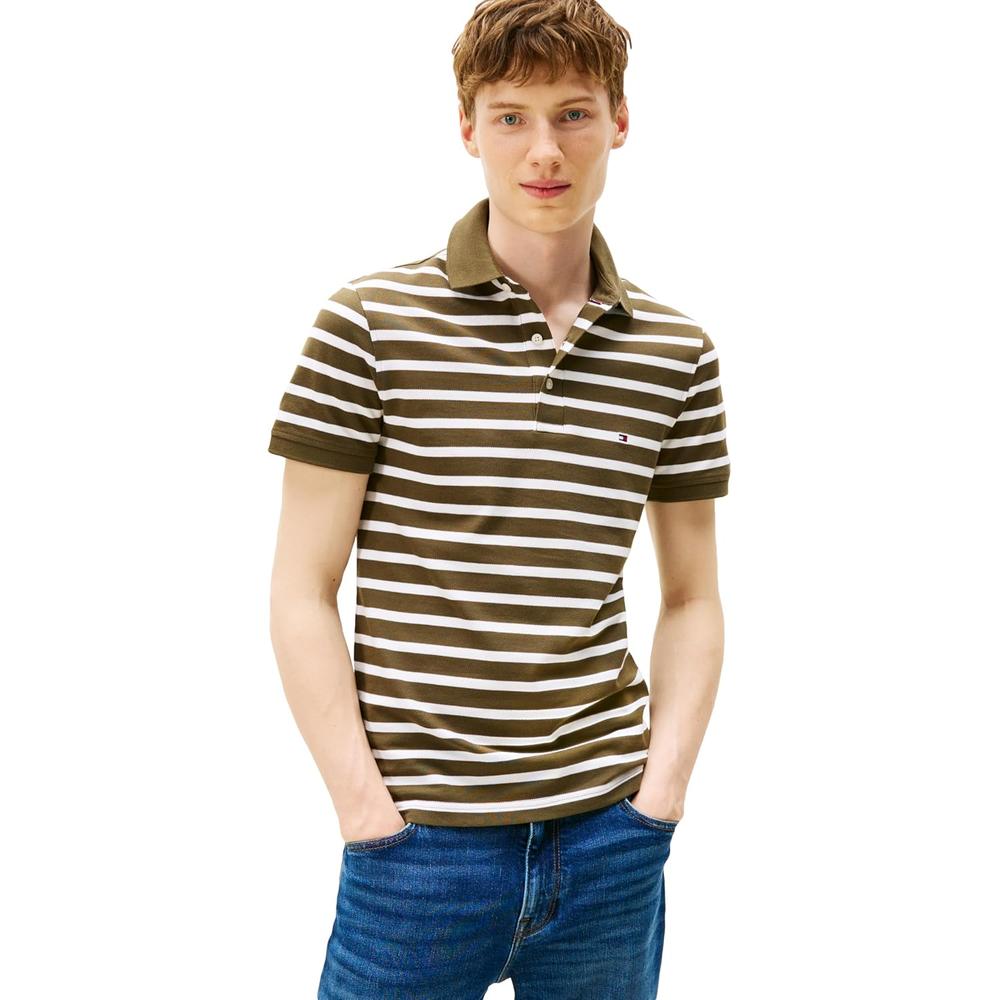 POLO PARA HOMBRE TOMMY HILFIGER 1985 SLIM FIT MANGA CORTA VERDE MILITAR BLANCO - 1