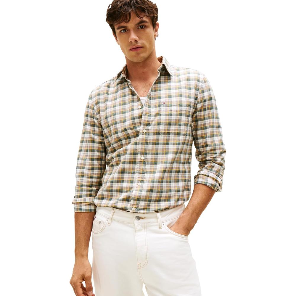 CAMISA PARA HOMBRE TOMMY HILFIGER OXFORD REGULAR FIT MANGA LARGA TOPOS COSTEROS CUADROS - 1