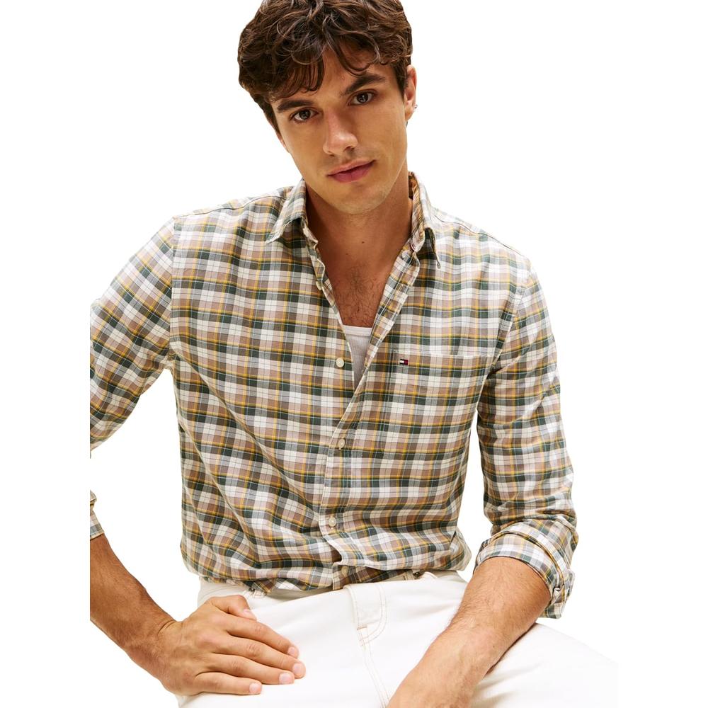 CAMISA PARA HOMBRE TOMMY HILFIGER OXFORD REGULAR FIT MANGA LARGA TOPOS COSTEROS CUADROS - 2