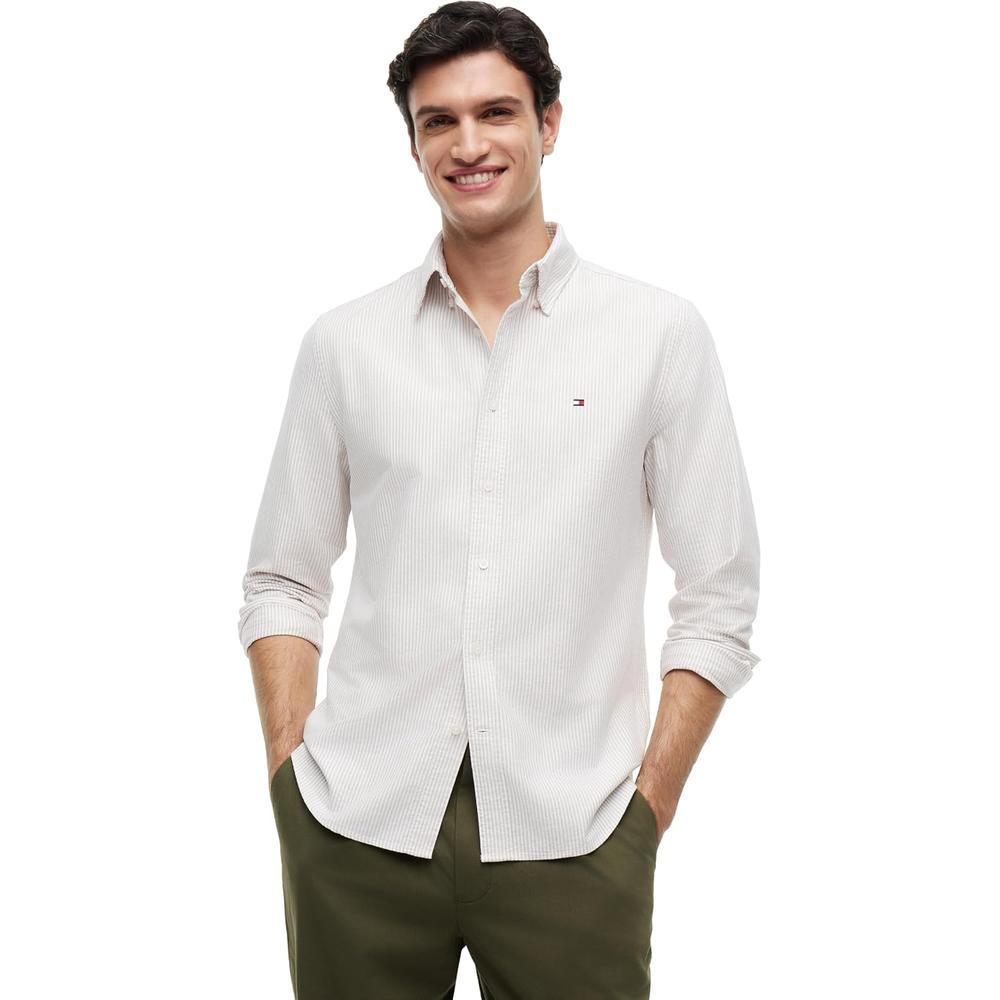 CAMISA PARA HOMBRE TOMMY HILFIGER OXFORD REGULAR FIT MANGA LARGA TOPOS COSTEROS RAYAS - 1