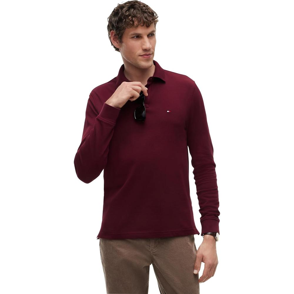 POLO PARA HOMBRE TOMMY HILFIGER REGULAR FIT MANGA LARGA VINO - 1
