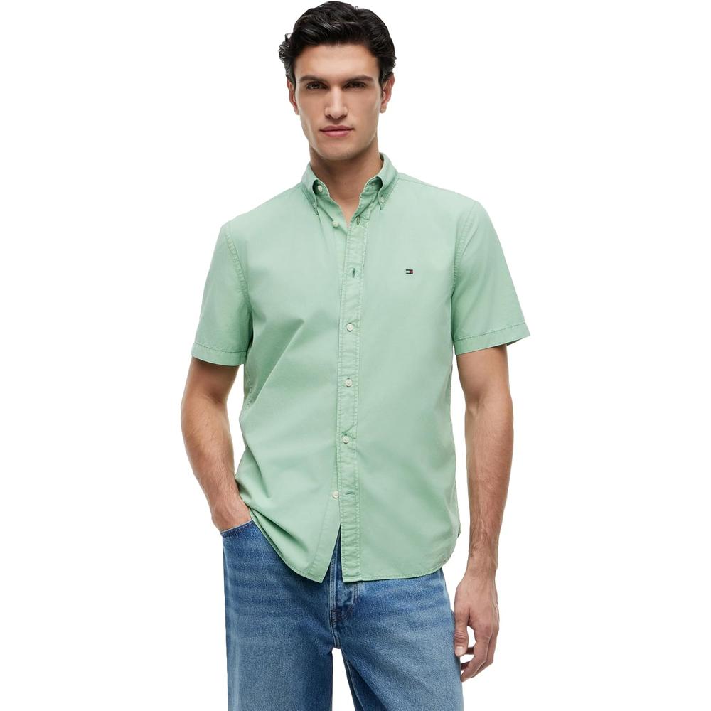 CAMISA PARA HOMBRE TOMMY HILFIGER REGULAR FIT MANGA CORTA VERDE CÉSPED - 1