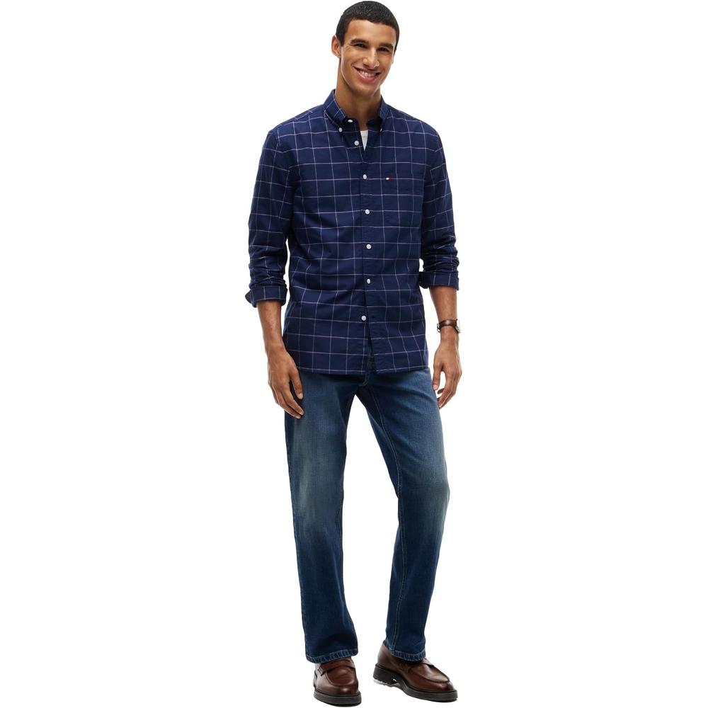 CAMISA PARA HOMBRE TOMMY HILFIGER OXFORD REGULAR FIT MANGA LARGA AZUL MARINO CARBON CUADROS - 3