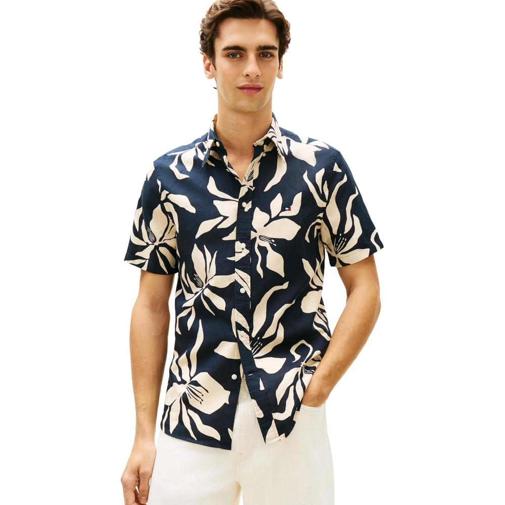 CAMISA PARA HOMBRE TOMMY HILFIGER MANGA CORTA LINO REGULAR FIT MULTICOLOR - 1