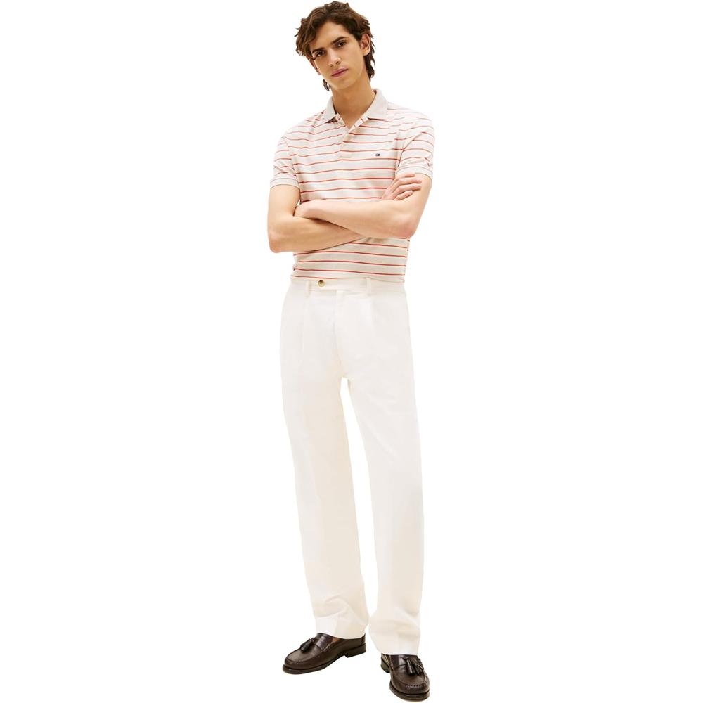POLO PARA HOMBRE TOMMY HILFIGER REGULAR FIT MANGA CORTA BEIGE AVENA JASPEADO A RAYAS - 3