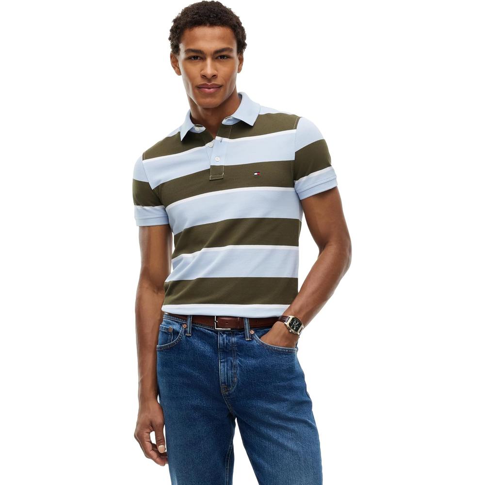 POLO PARA HOMBRE TOMMY HILFIGER 1985 SLIM FIT MANGA CORTA AZUL CIELO VERDE CAZADOR - 1